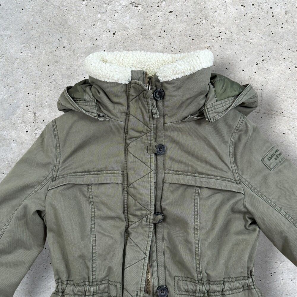 Abercrombie & Fitch Womens Small Olive Green Sherpa Lined Hooded Military Parka - Picture 3 of 10